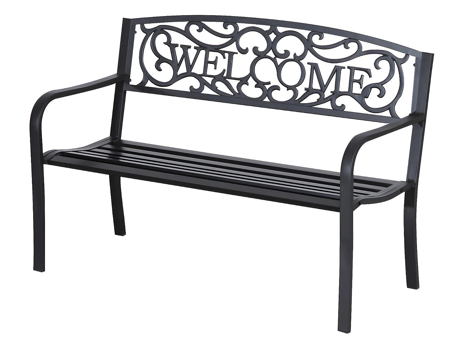 Banc 3 places de jardin dim. 126L x 60l x 85H cm métal époxy anticorrosion fonte noir