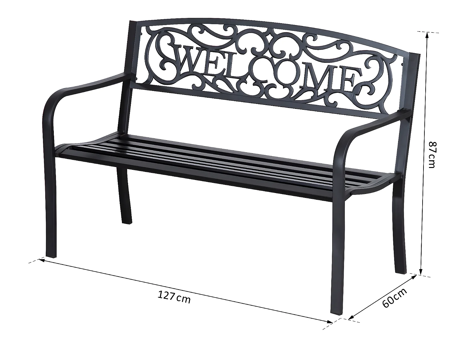 Banc 3 places de jardin dim. 126L x 60l x 85H cm métal époxy anticorrosion fonte noir
