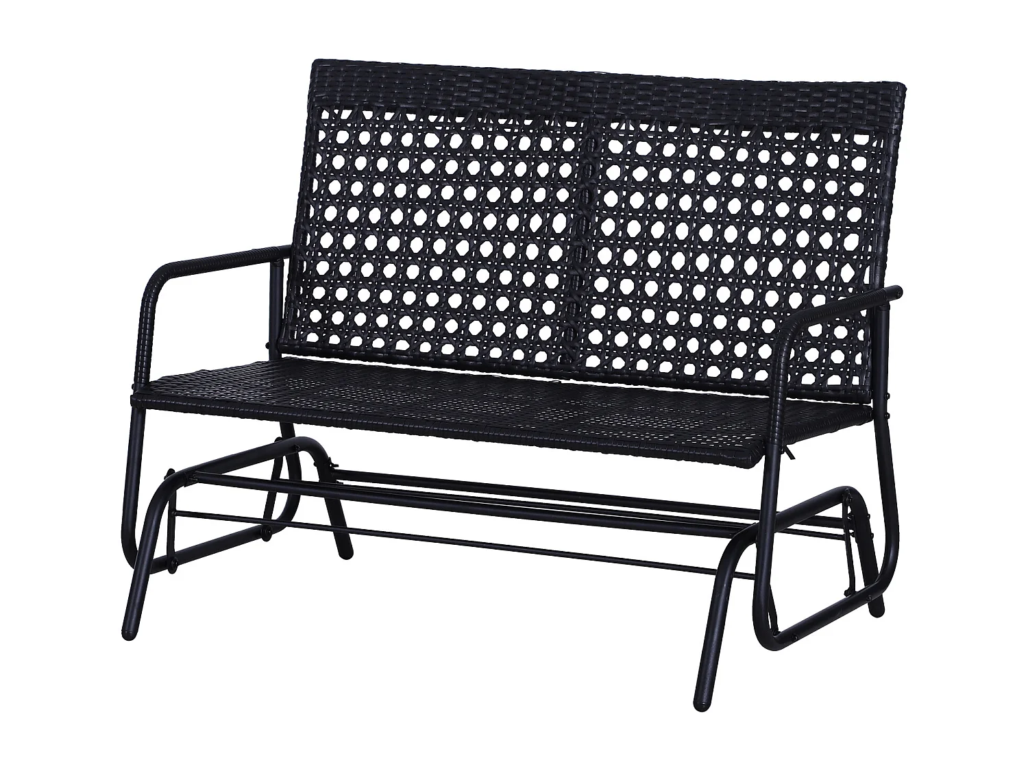 Banc à bascule de jardin 2 places style cosy chic métal époxy résine tressée imitation rotin noir