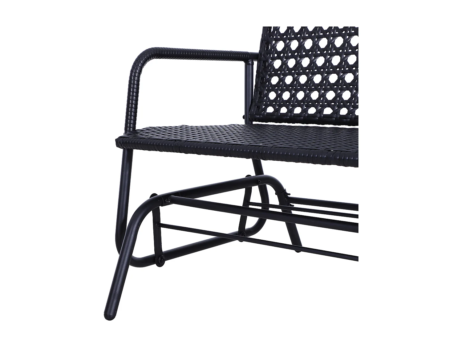 Banc à bascule de jardin 2 places style cosy chic métal époxy résine tressée imitation rotin noir