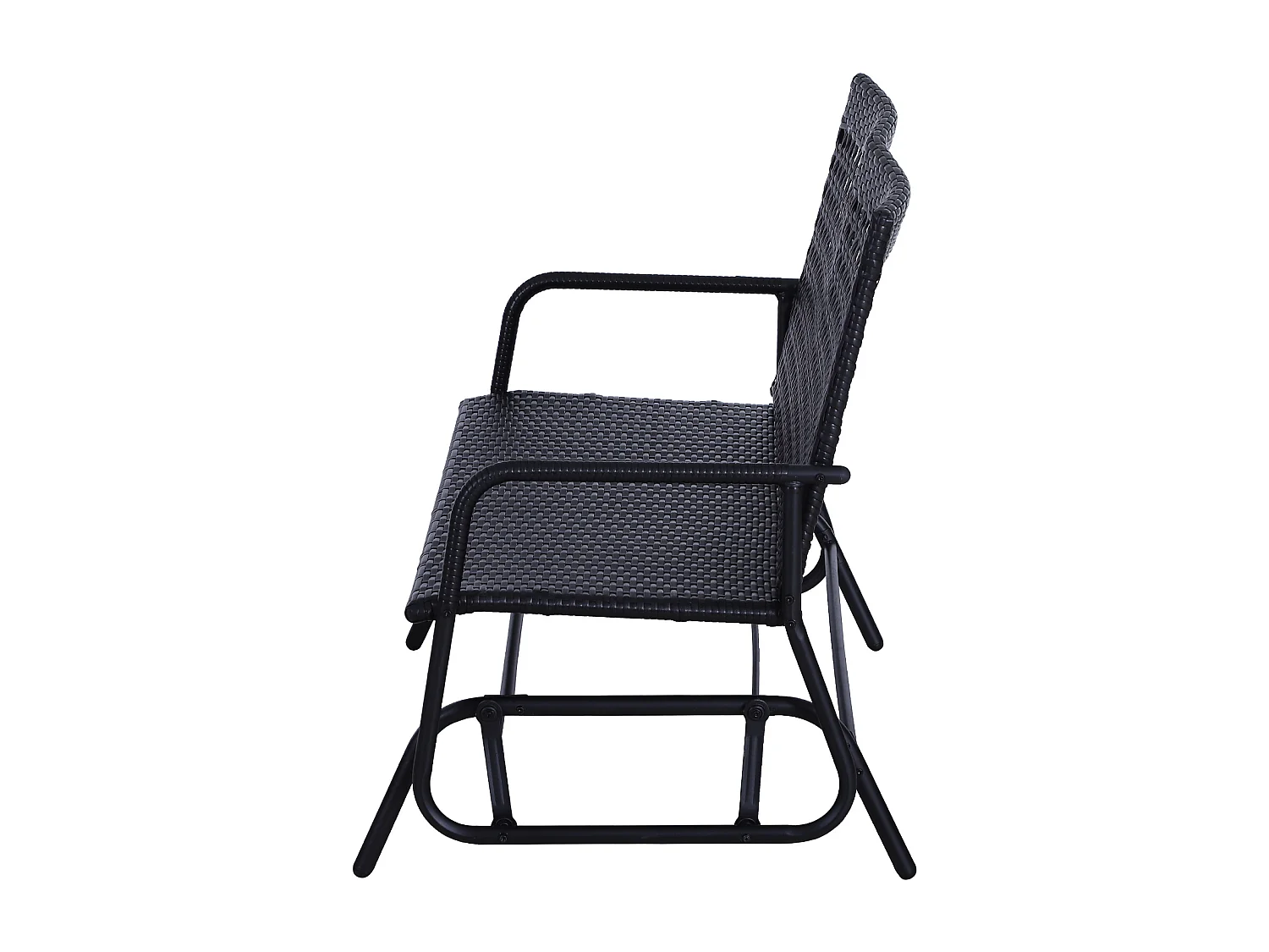 Banc à bascule de jardin 2 places style cosy chic métal époxy résine tressée imitation rotin noir