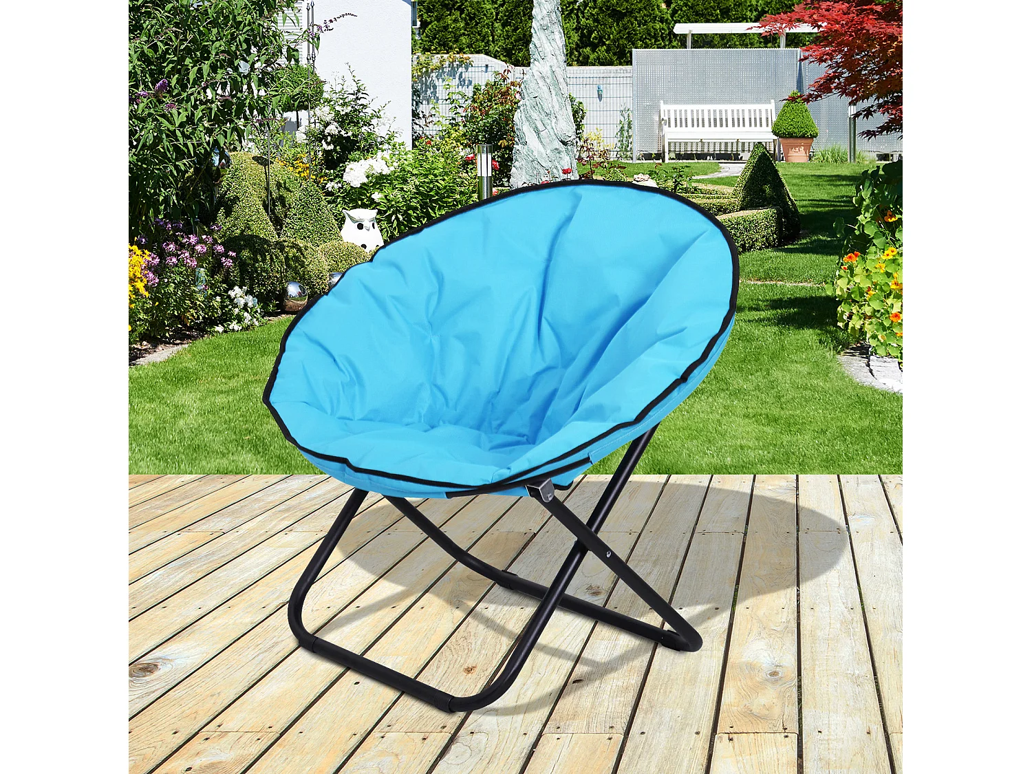 Loveuse fauteuil rond de jardin fauteuil lune papasan pliable grand confort 80L x 80l x 75H cm grand coussin fourni oxford bleu
