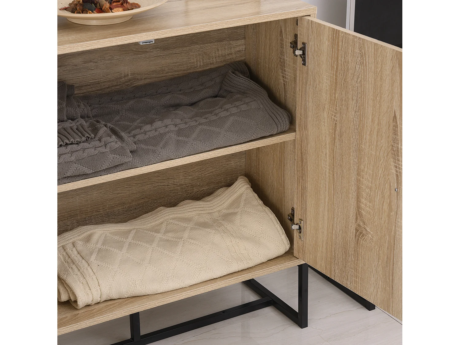 HOMCOM Buffet meuble de rangement 2 portes bois et pieds en métal noir dim. 80L x 29,5l x 80H cm