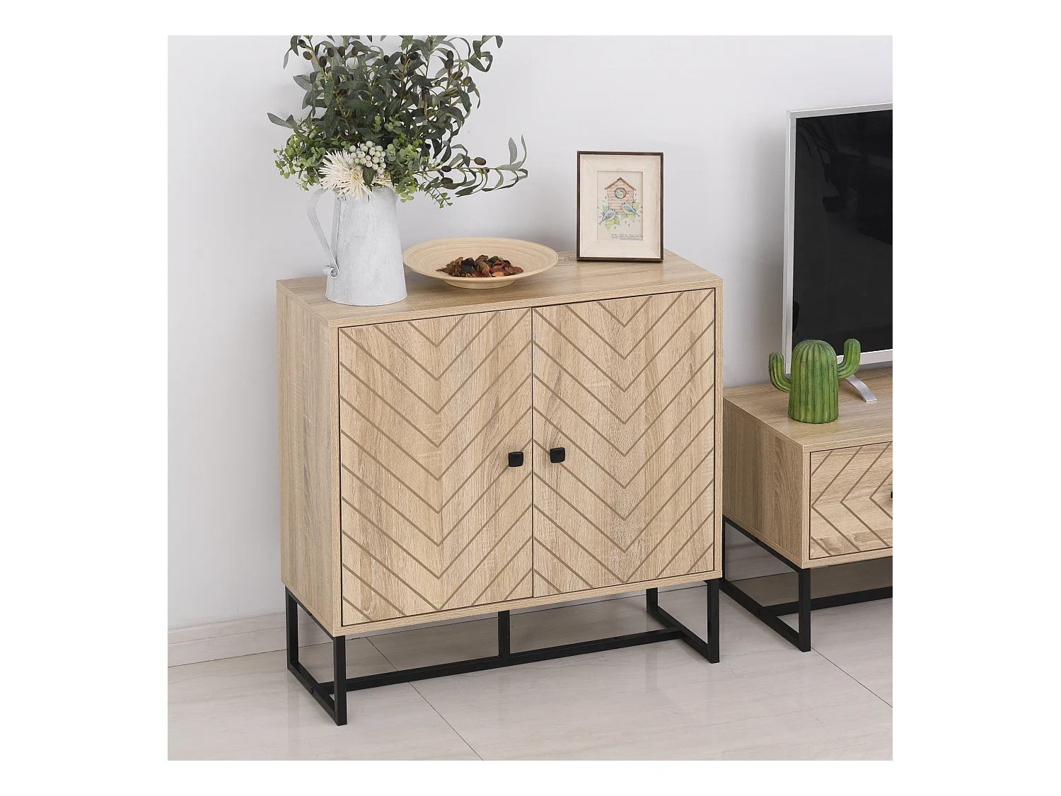 HOMCOM Buffet meuble de rangement 2 portes bois et pieds en métal noir dim. 80L x 29,5l x 80H cm