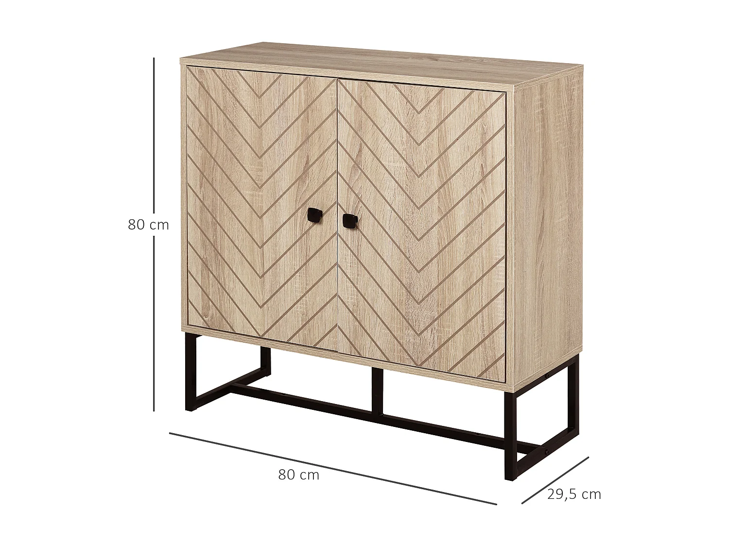 HOMCOM Buffet meuble de rangement 2 portes bois et pieds en métal noir dim. 80L x 29,5l x 80H cm