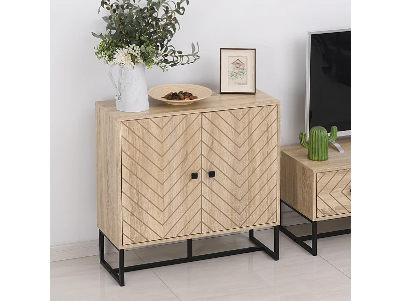 HOMCOM Buffet meuble de rangement 2 portes bois et pieds en métal noir dim. 80L x 29,5l x 80H cm