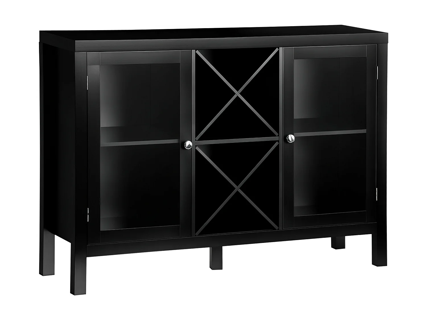 Buffet meuble de rangement 2 portes vitrées avec étagère réglable et porte-bouteilles dim. 107I x 30l x 77H cm MDF noir