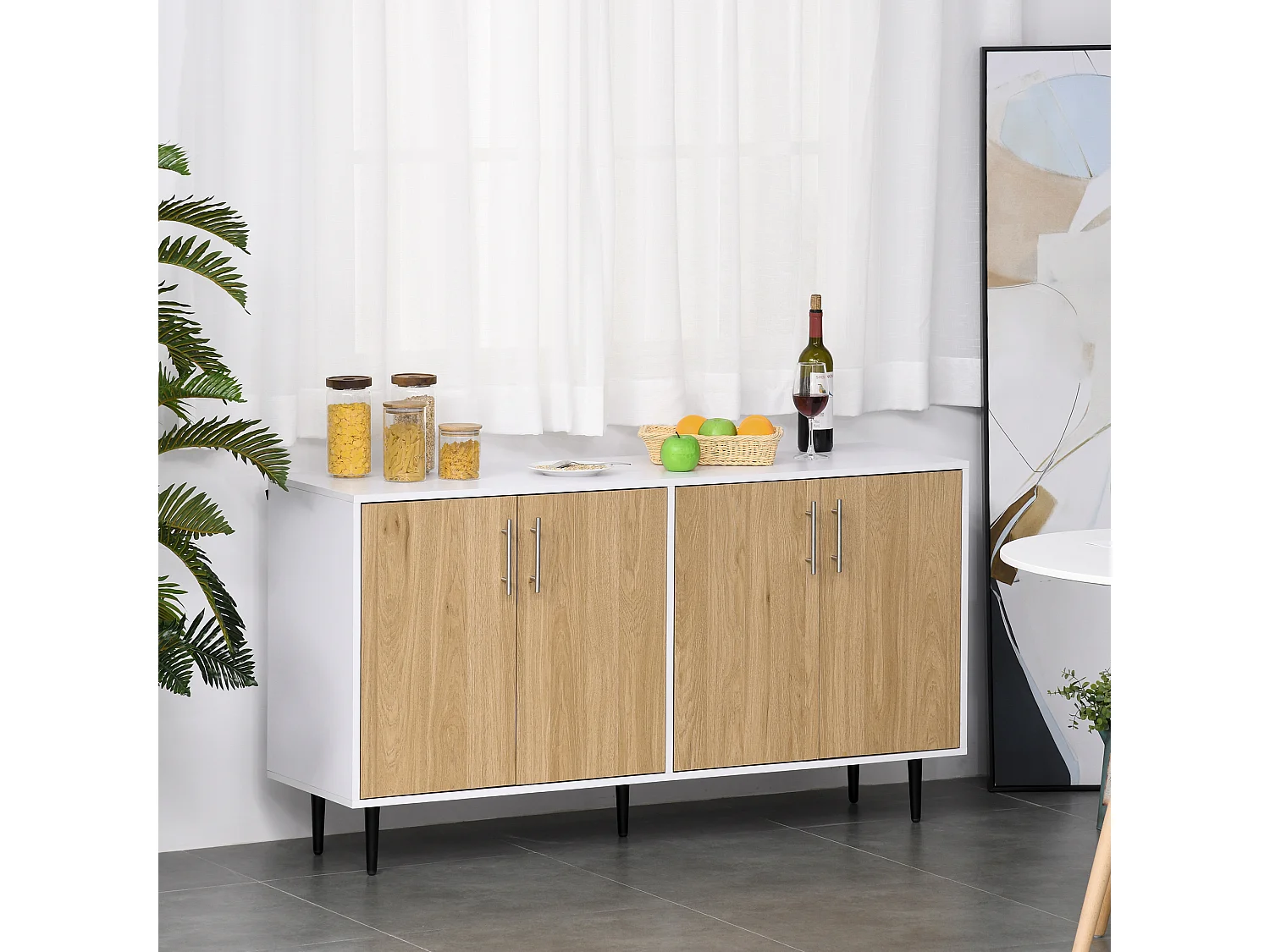 Buffet meuble de rangement 2 placards 2 portes avec étagères réglables blanc chêne clair