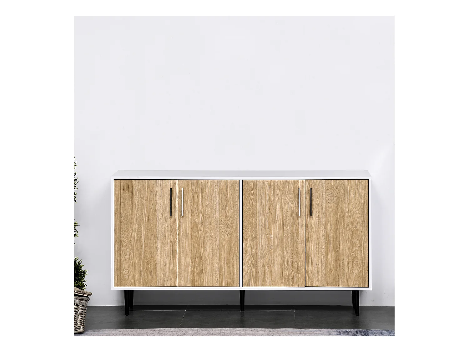 Buffet meuble de rangement 2 placards 2 portes avec étagères réglables blanc chêne clair
