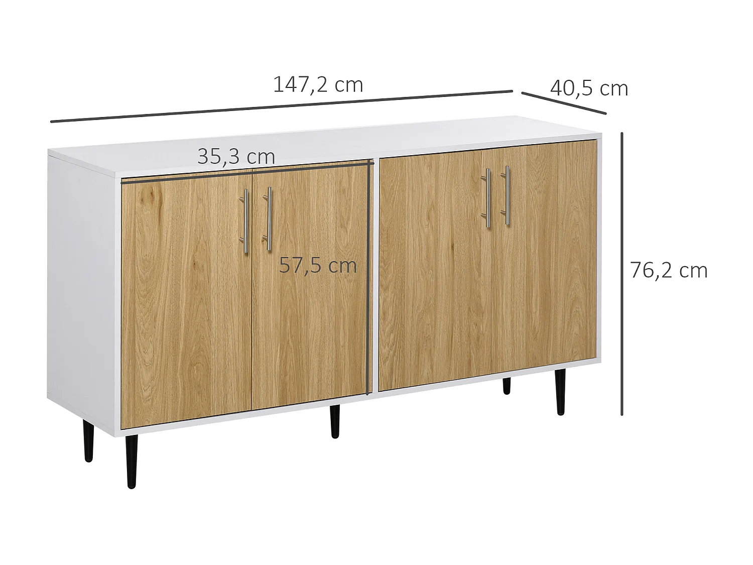 Buffet meuble de rangement 2 placards 2 portes avec étagères réglables blanc chêne clair