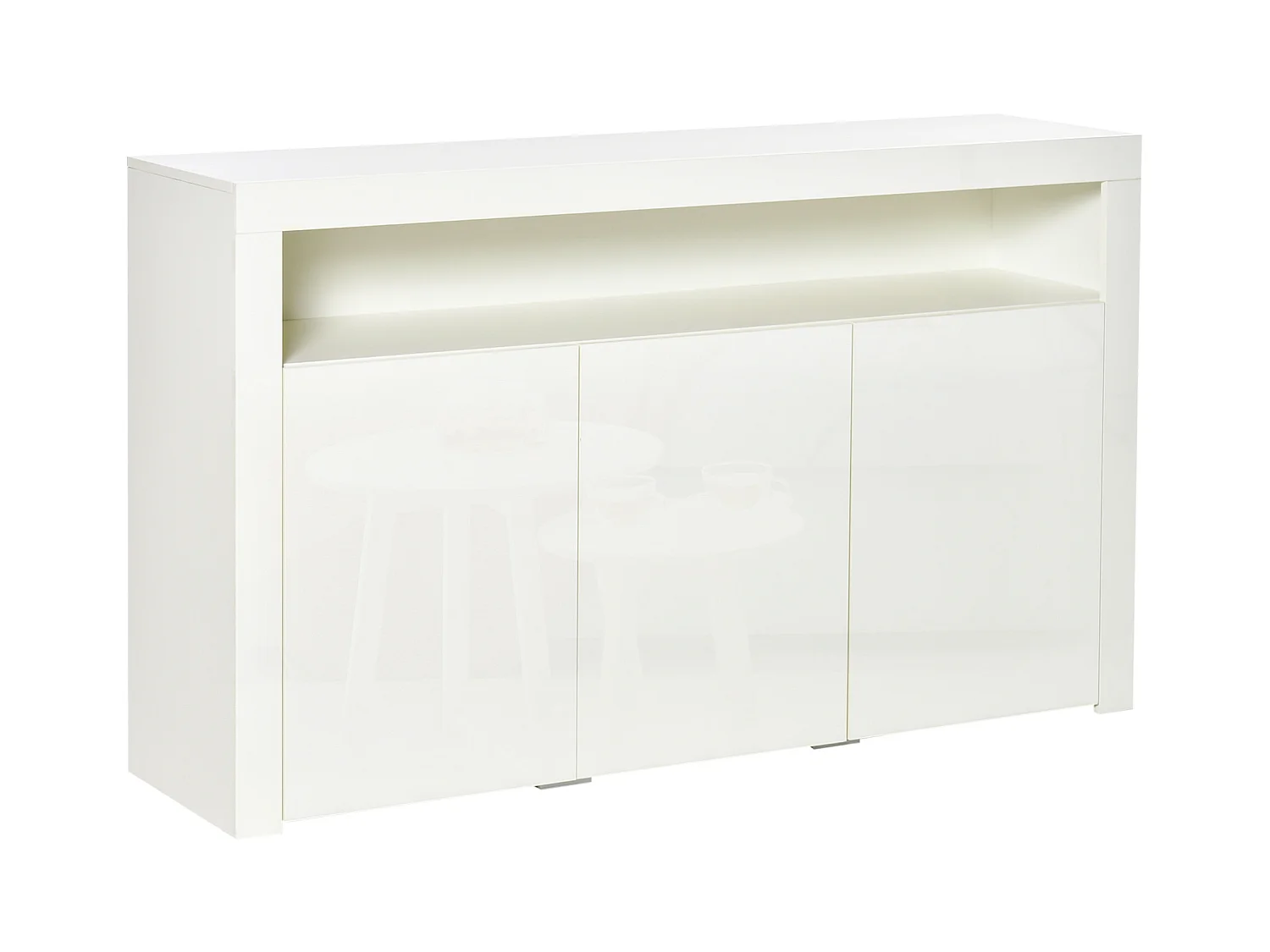 HOMCOM Buffet LED - meuble de rangement LED - 3 placards avec étagère et grande niche - panneaux particules MDF blanc laqué