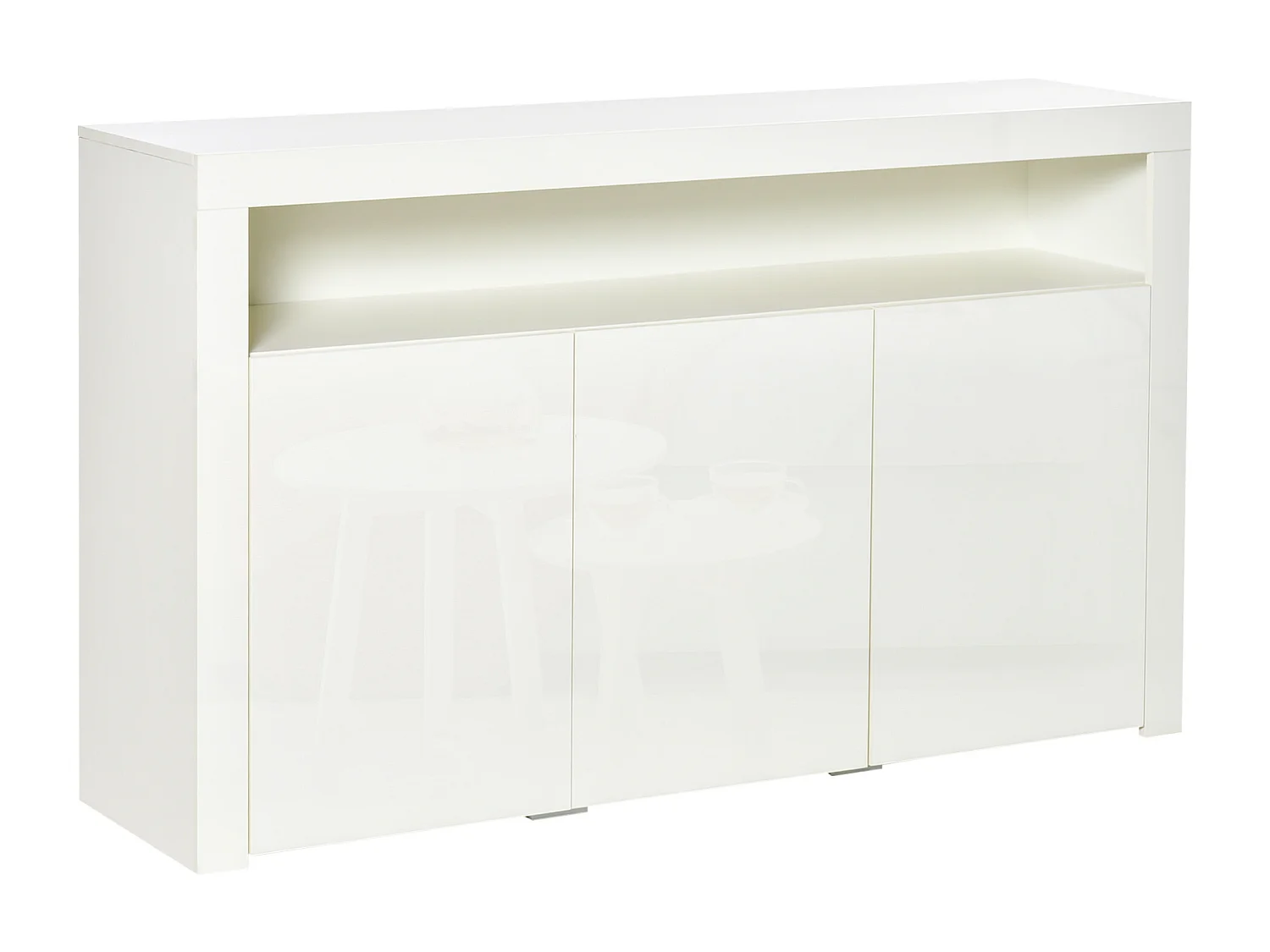 HOMCOM Buffet LED - meuble de rangement LED - 3 placards avec étagère et grande niche - panneaux particules MDF blanc laqué