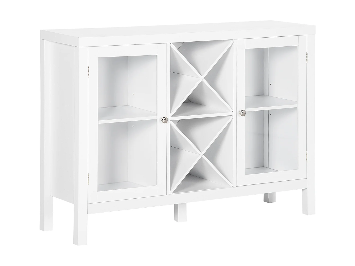 Buffet meuble de rangement 2 portes vitrées avec étagère réglable et porte-bouteilles dim. 107I x 30l x 77H cm MDF blanc