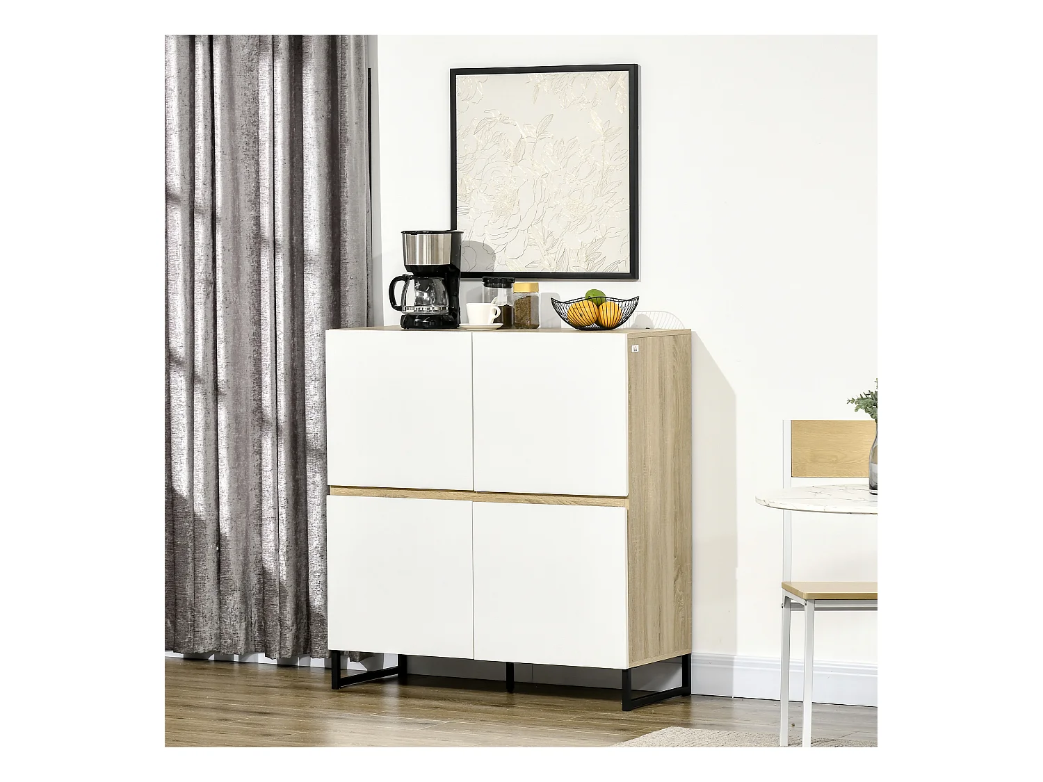Buffet meuble de rangement 4 portes piétement acier 100L x 41,5l x 107H cm