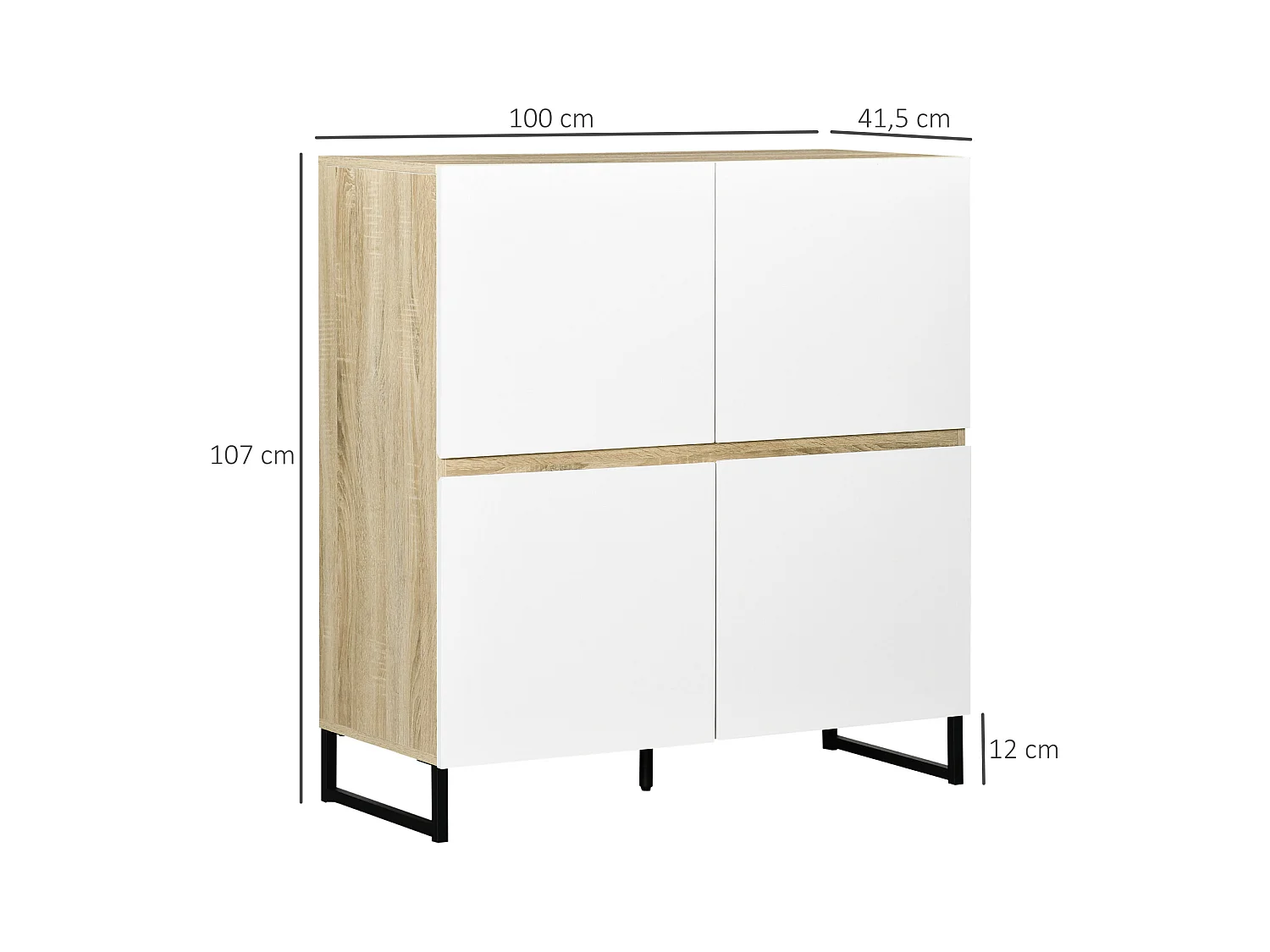 Buffet meuble de rangement 4 portes piétement acier 100L x 41,5l x 107H cm