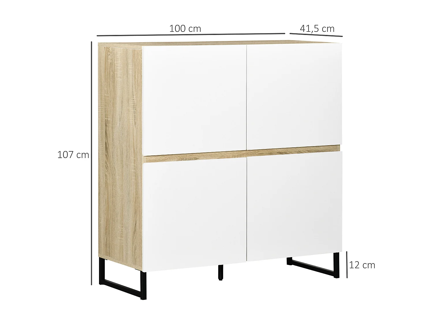 Buffet meuble de rangement 4 portes piétement acier 100L x 41,5l x 107H cm