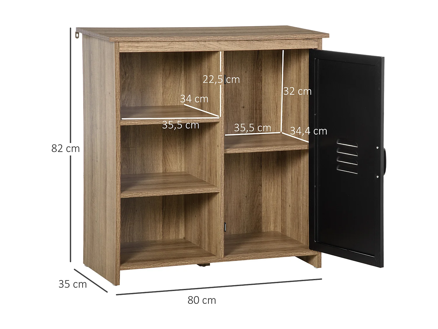 Buffet design industriel - meuble de rangement 3 niches placard - panneaux particules aspect bois veinage porte métal noir