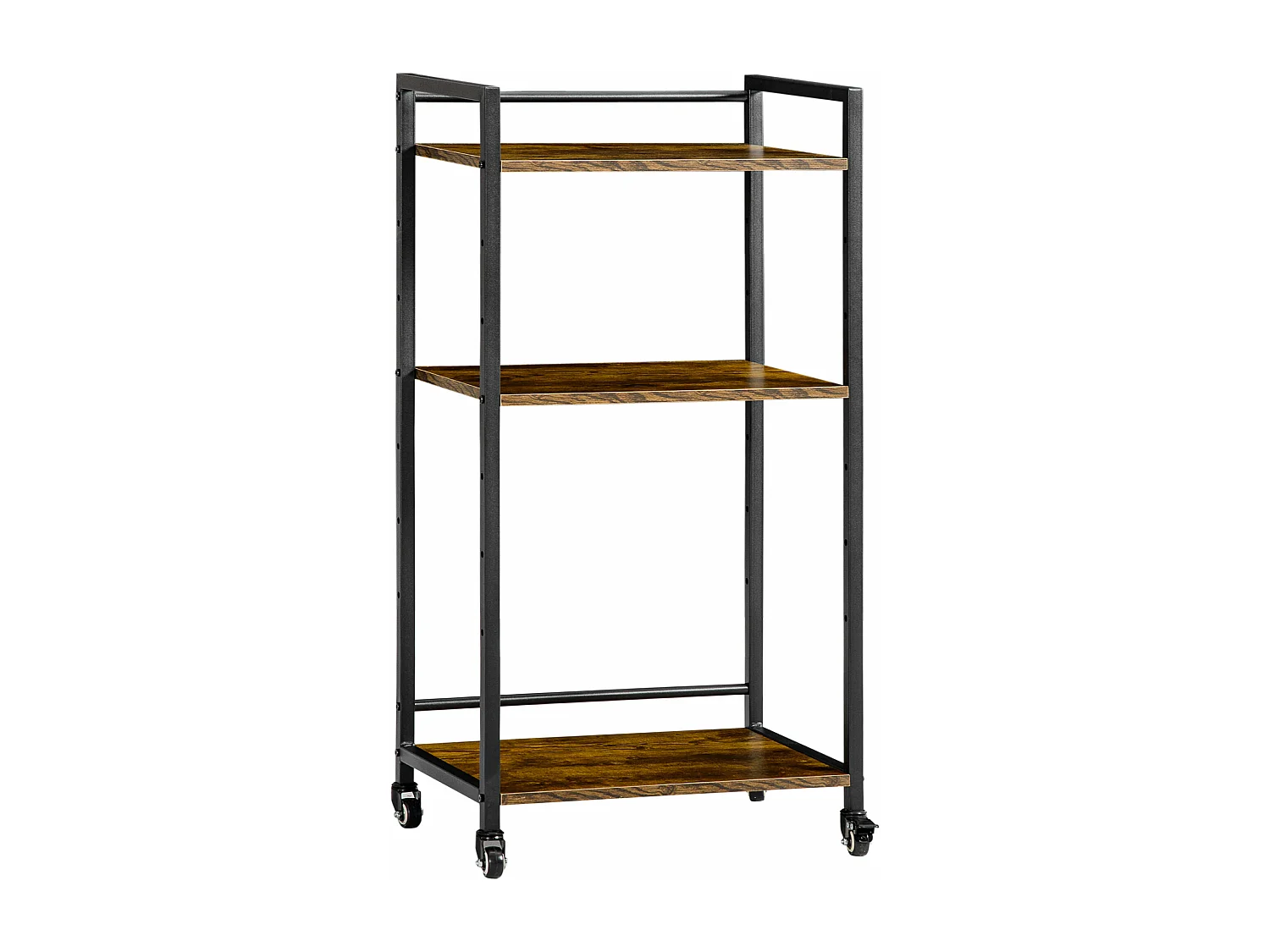 Chariot de service desserte Vintage style industriel 3 étagères réglables acier noir panneaux particules aspect bois