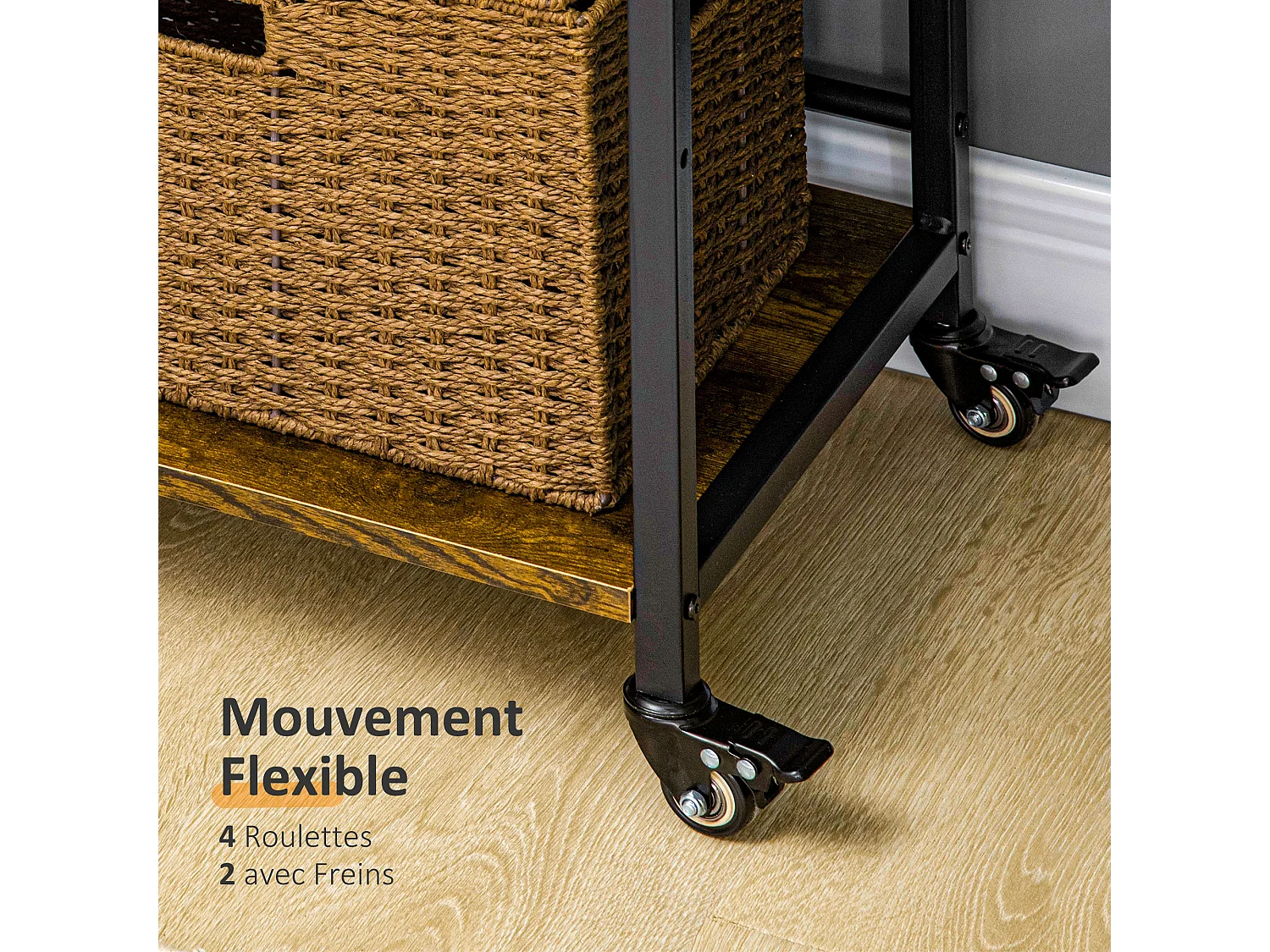 Chariot de service desserte Vintage style industriel 3 étagères réglables acier noir panneaux particules aspect bois