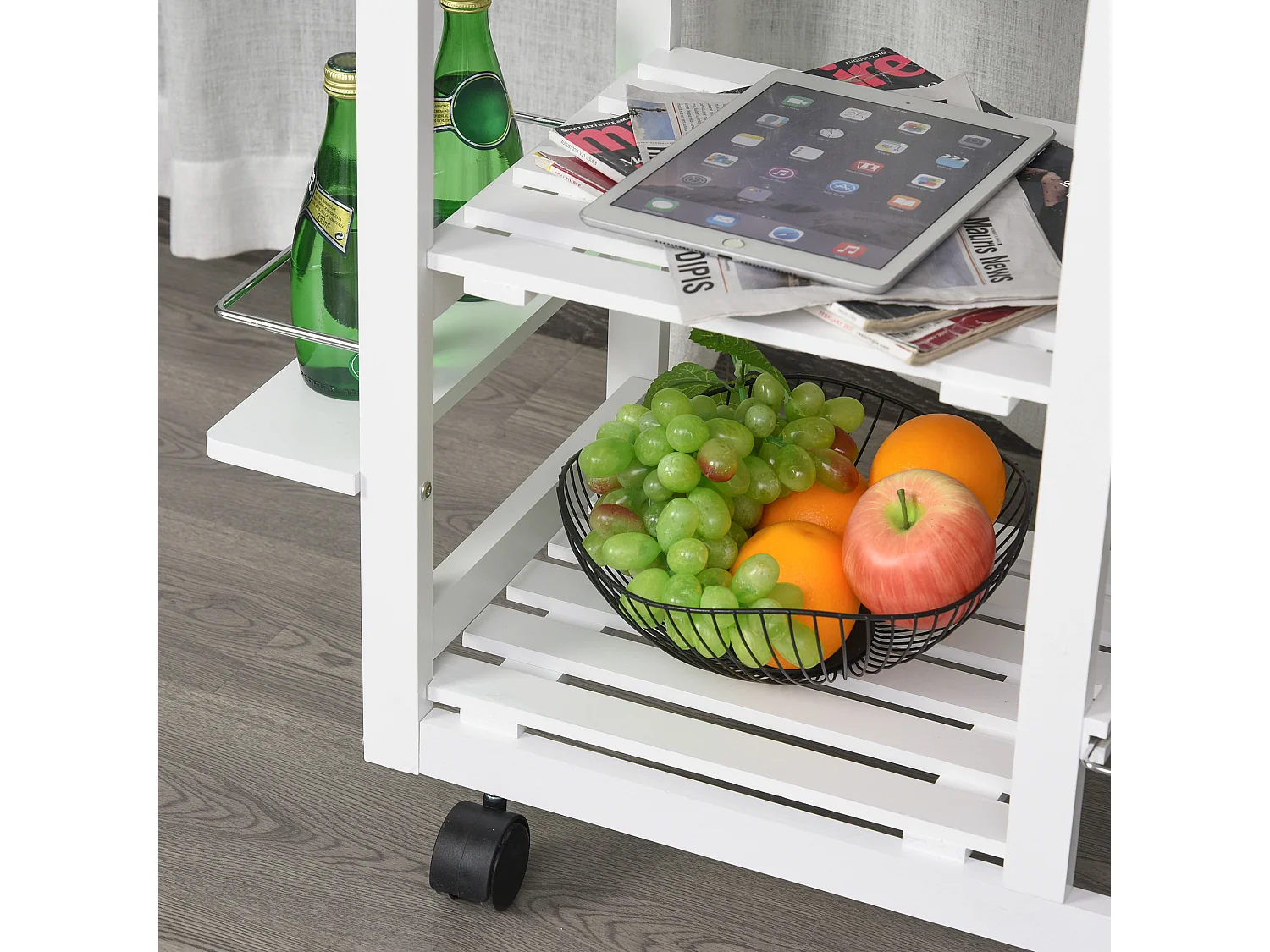 Chariot de service desserte de cuisine à roulettes multi-rangements 92L x 37l x 82H cm MDF imitation chêne clair pin blanc