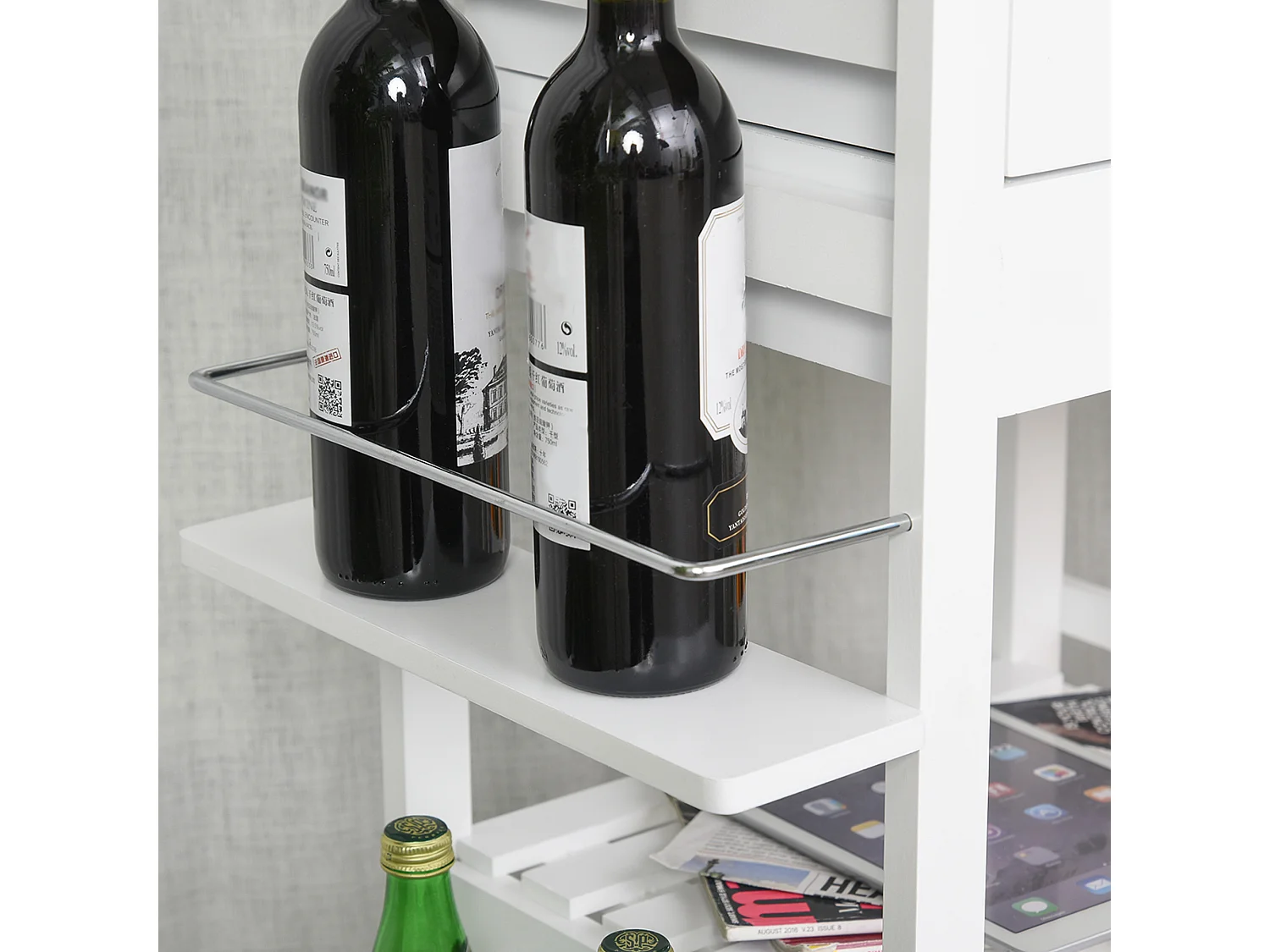 Chariot de service desserte de cuisine à roulettes multi-rangements 92L x 37l x 82H cm MDF imitation chêne clair pin blanc