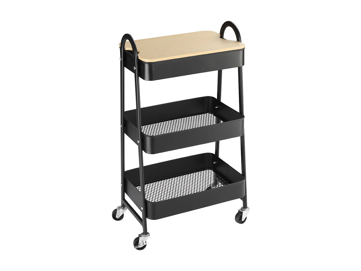Desserte de cuisine chariot de service design industriel 3 étagères plateau amovible aspect bois clair acier noir