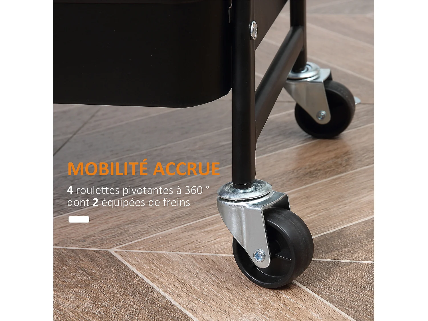 Desserte de cuisine chariot de service design industriel 3 étagères plateau amovible aspect bois clair acier noir