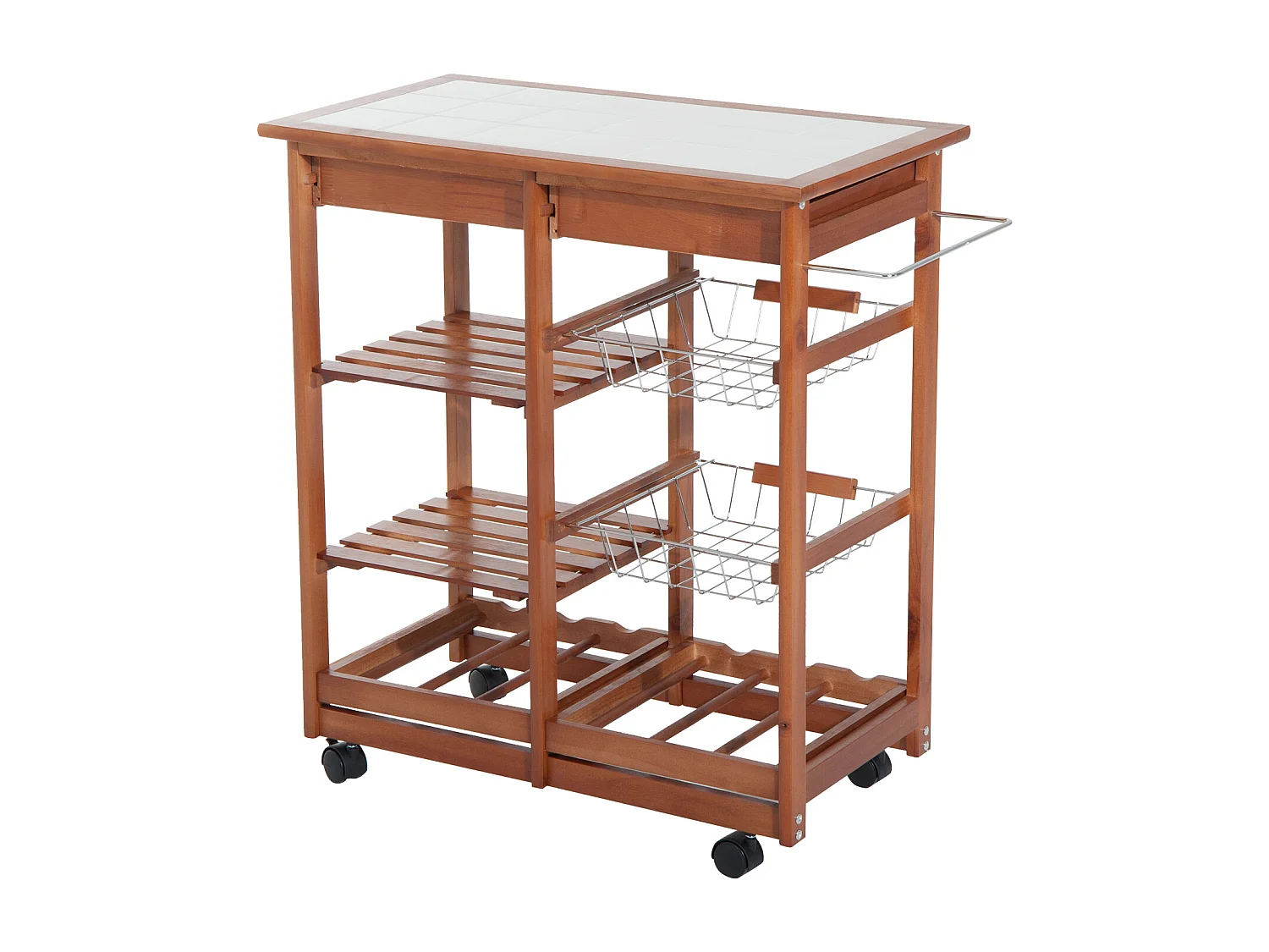 HOMCOM Chariot de service desserte à roulettes multi-rangements tiroirs paniers étagères range bouteilles bois de pin