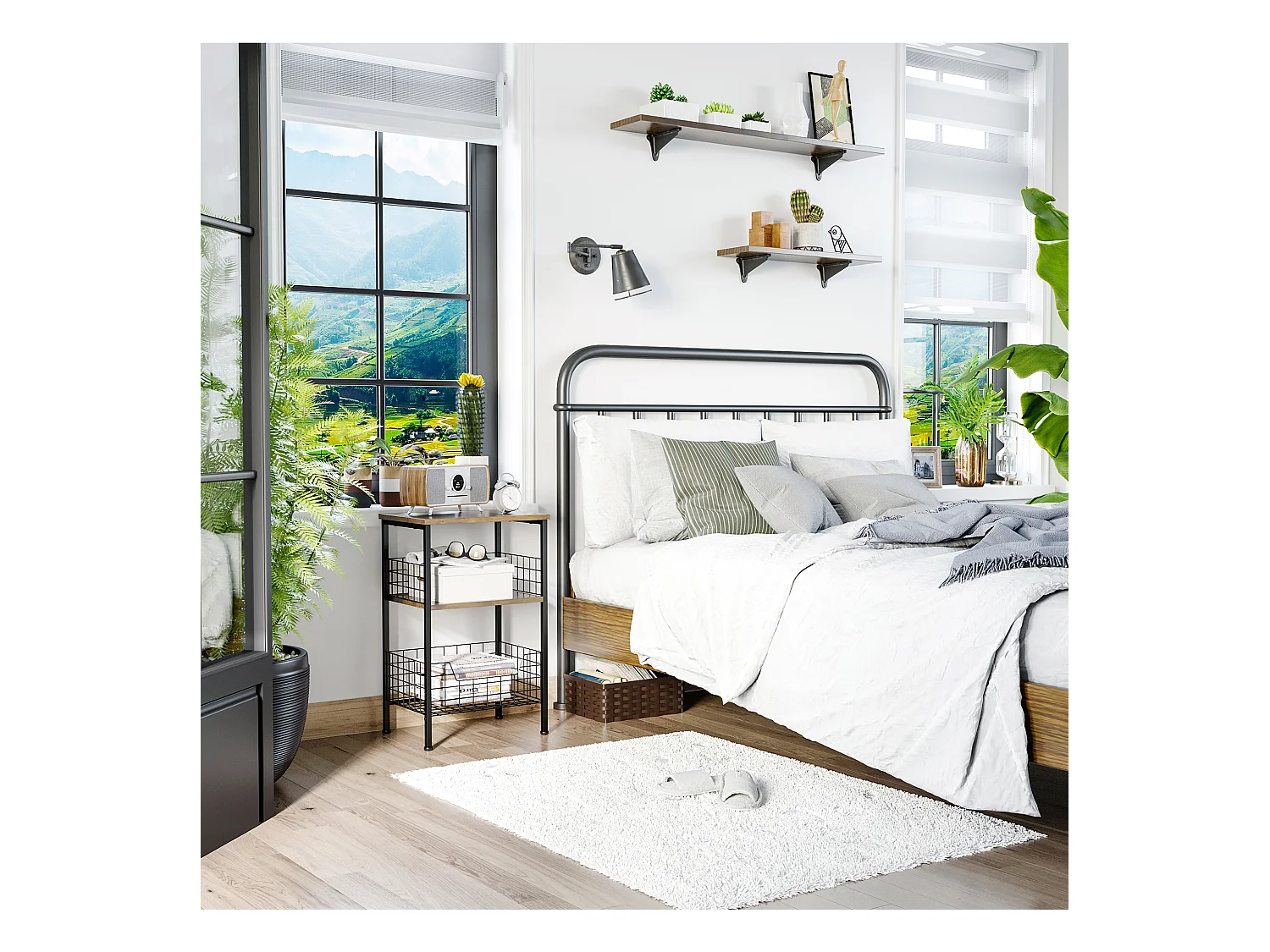Meuble d'appoint avec étagères de rangement style industriel en métal et panneaux de particules