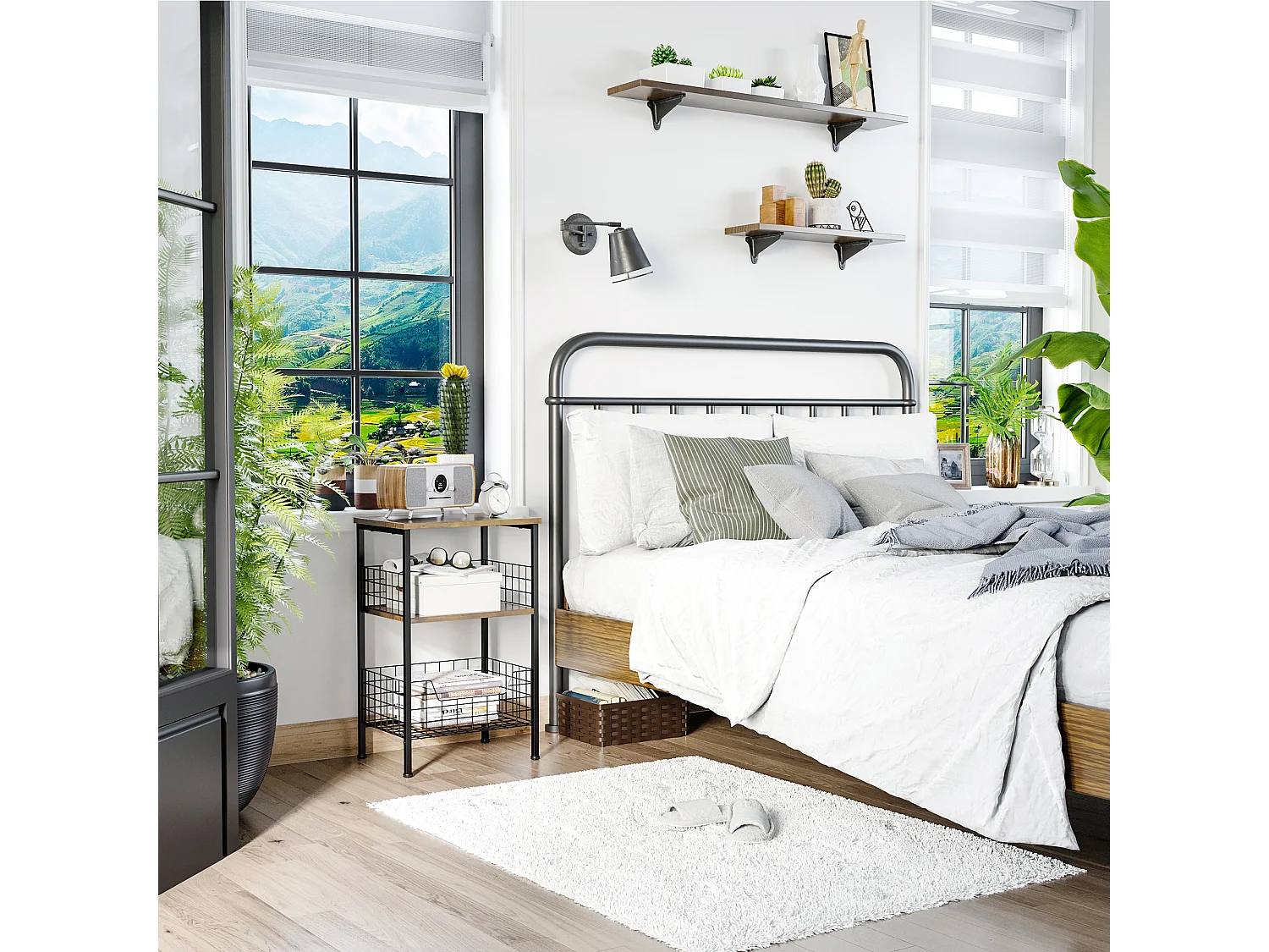 Meuble d'appoint avec étagères de rangement style industriel en métal et panneaux de particules