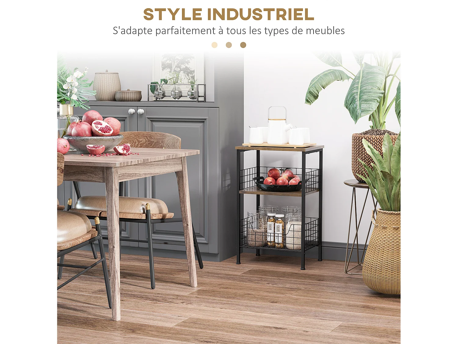 Meuble d'appoint avec étagères de rangement style industriel en métal et panneaux de particules