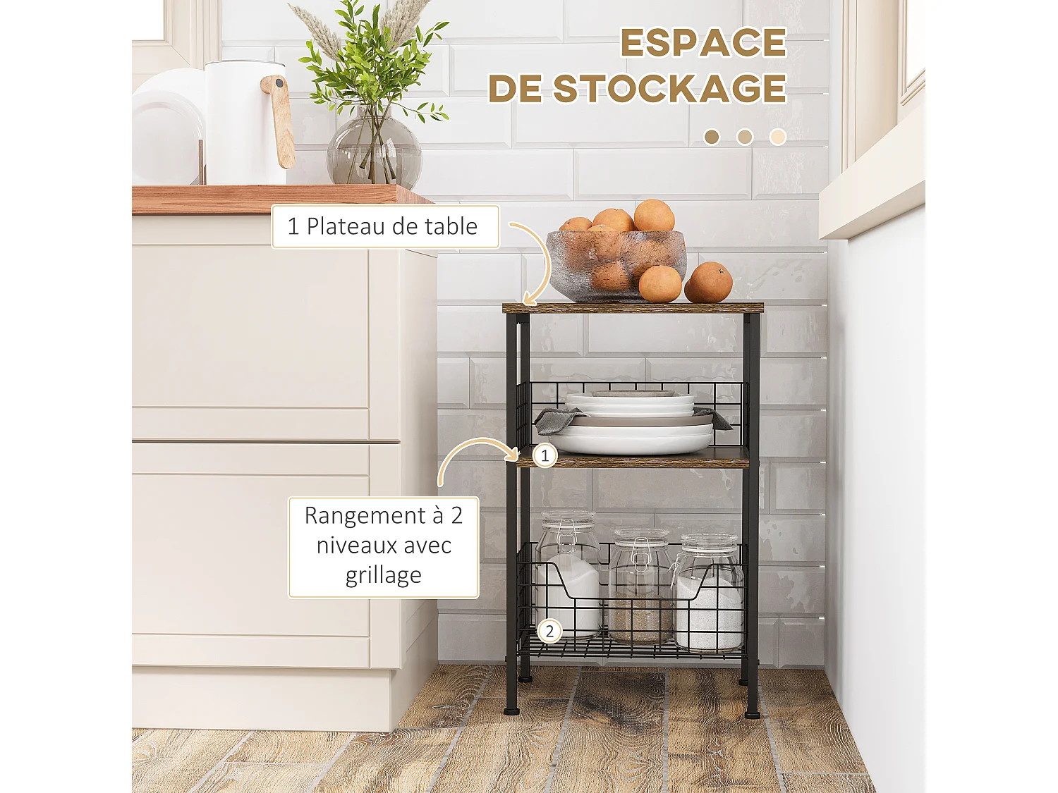 Meuble d'appoint avec étagères de rangement style industriel en métal et panneaux de particules