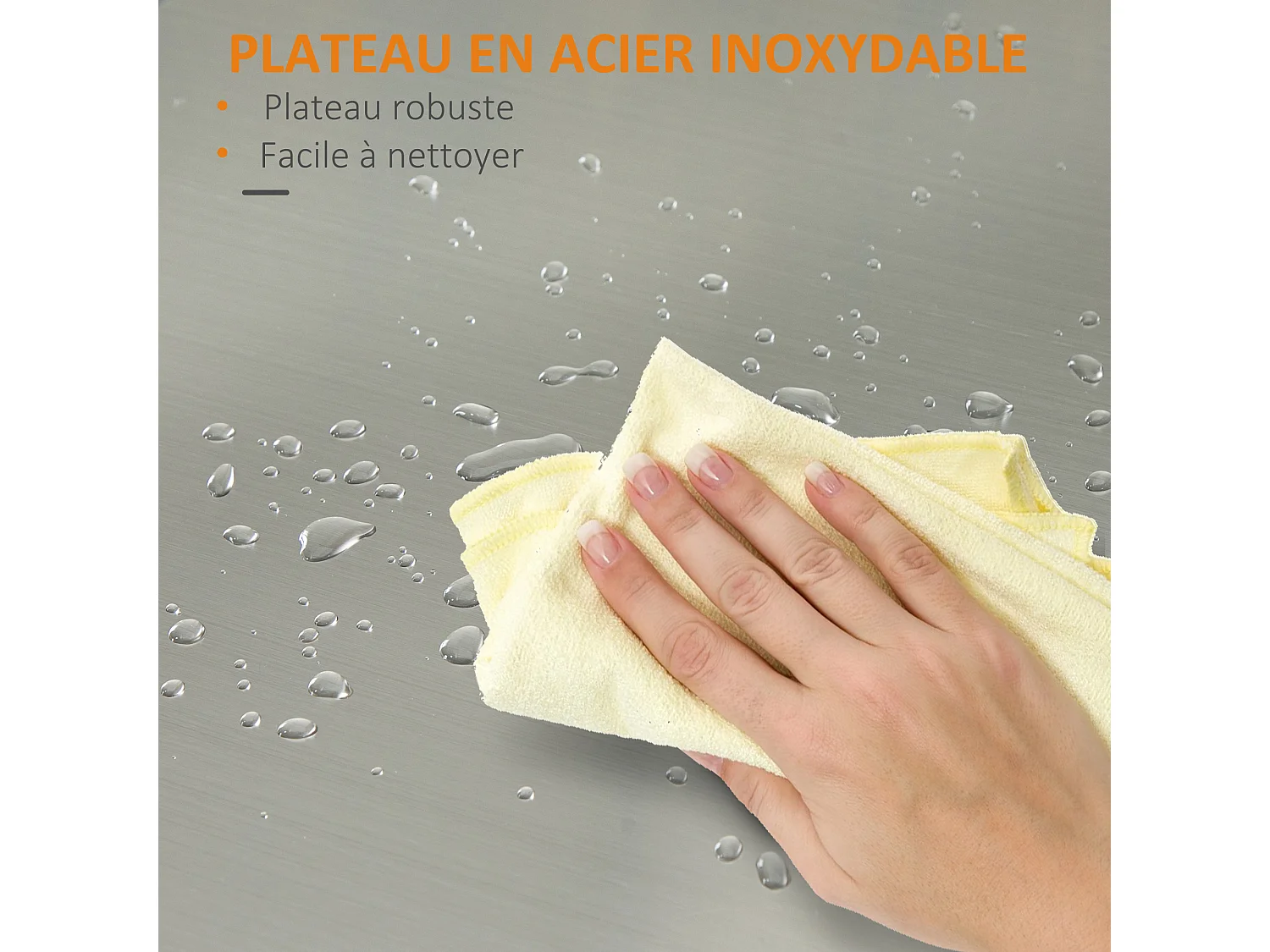 Desserte de cuisine multi-rangements 1 tiroir placard 2 portes avec étagère porte-torchons MDF blanc acier inox.