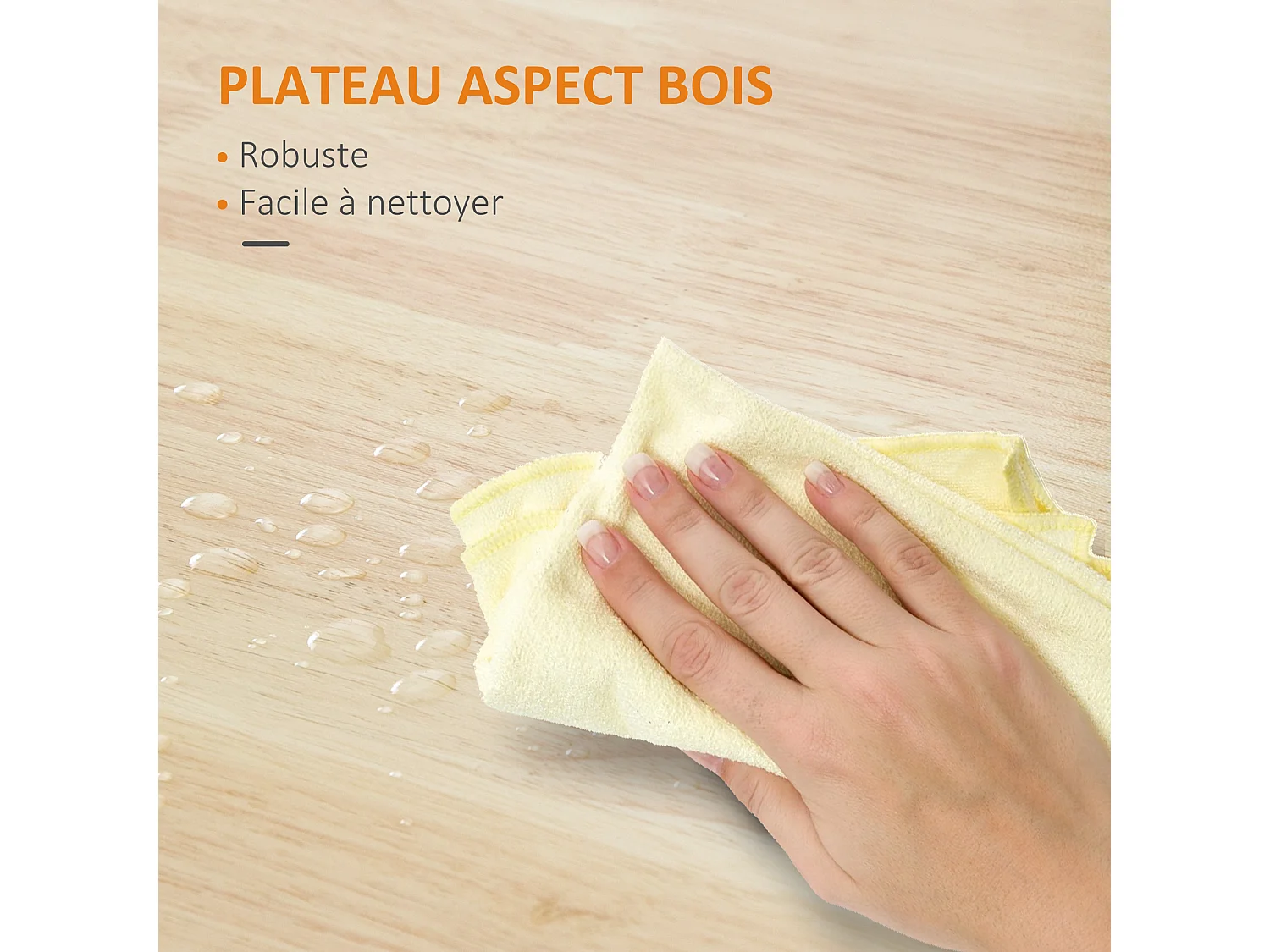 Desserte de cuisine style contemporain - porte, tiroir, 3 étagères - poignées métal MDF noir plateau bois hévéa