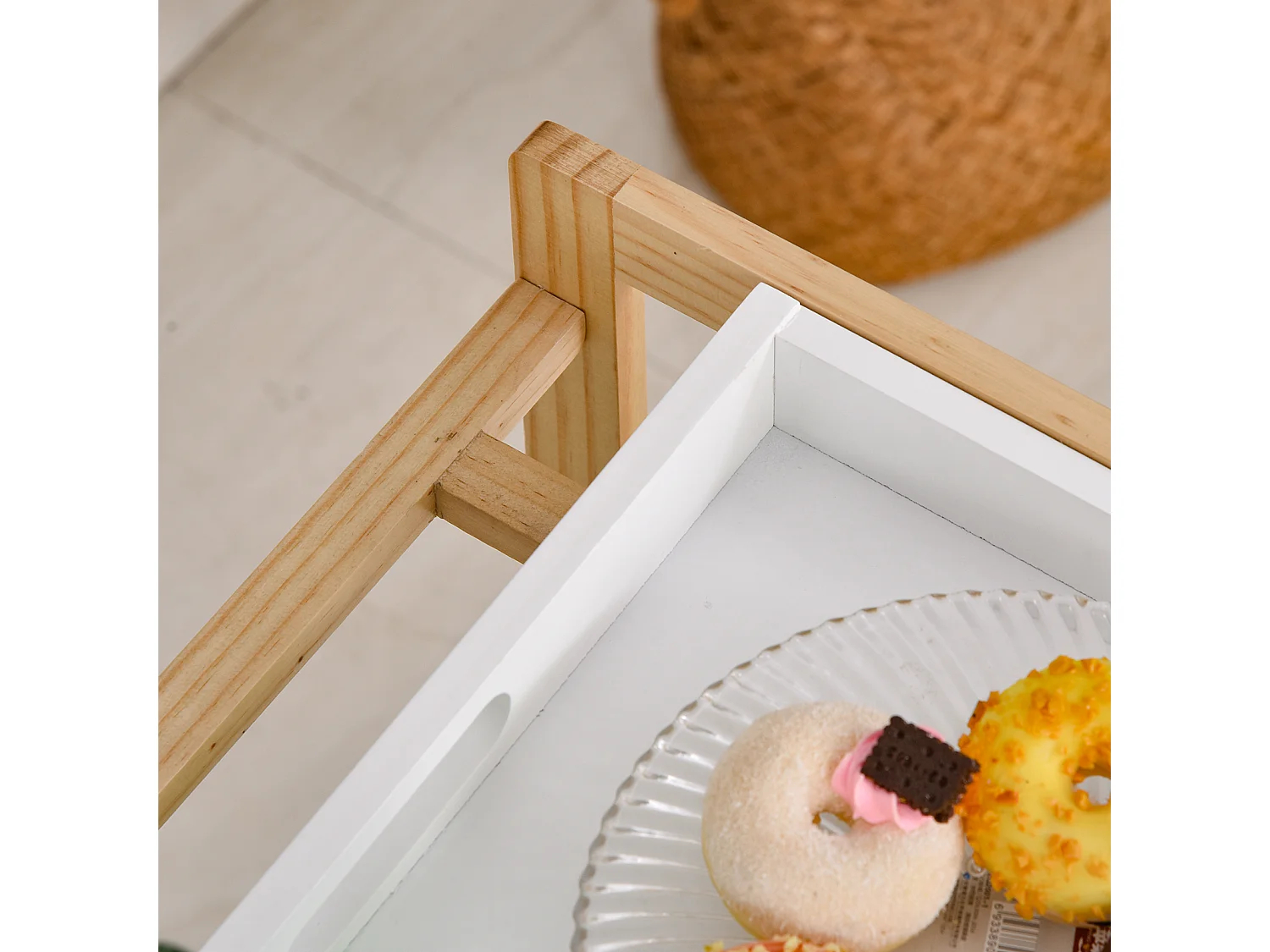 HOMCOM Chariot de service desserte de cuisine à roulettes 3 étagères + plateau amovible bois de pin MDF blanc