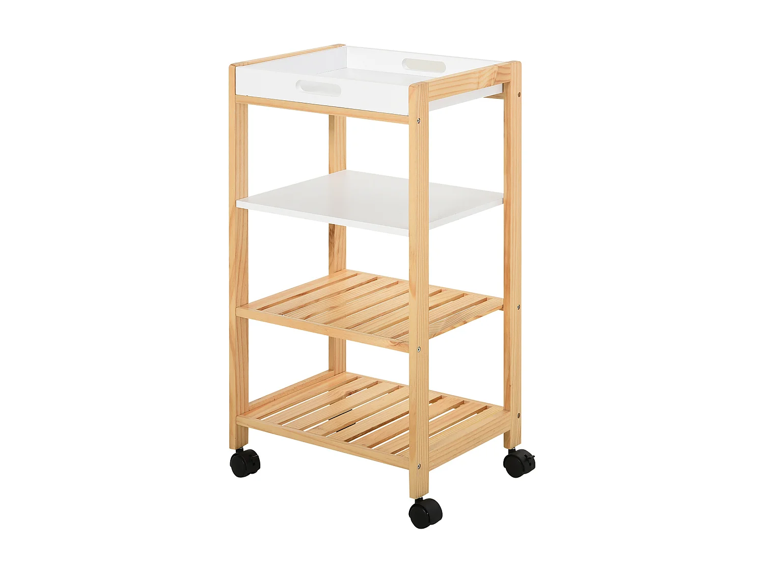 HOMCOM Chariot de service desserte de cuisine à roulettes 3 étagères + plateau amovible bois de pin MDF blanc