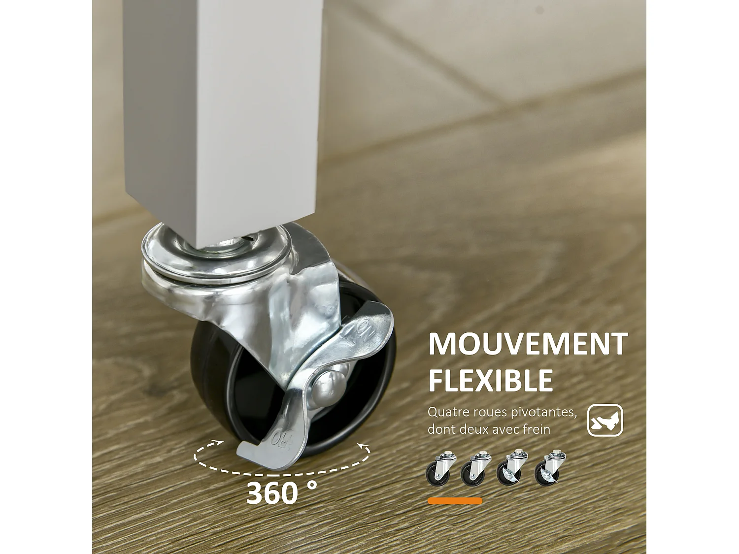 Desserte de cuisine à roulettes - chariot de service - tiroir, 2 étagères - plateau bois hévéa MDF gris