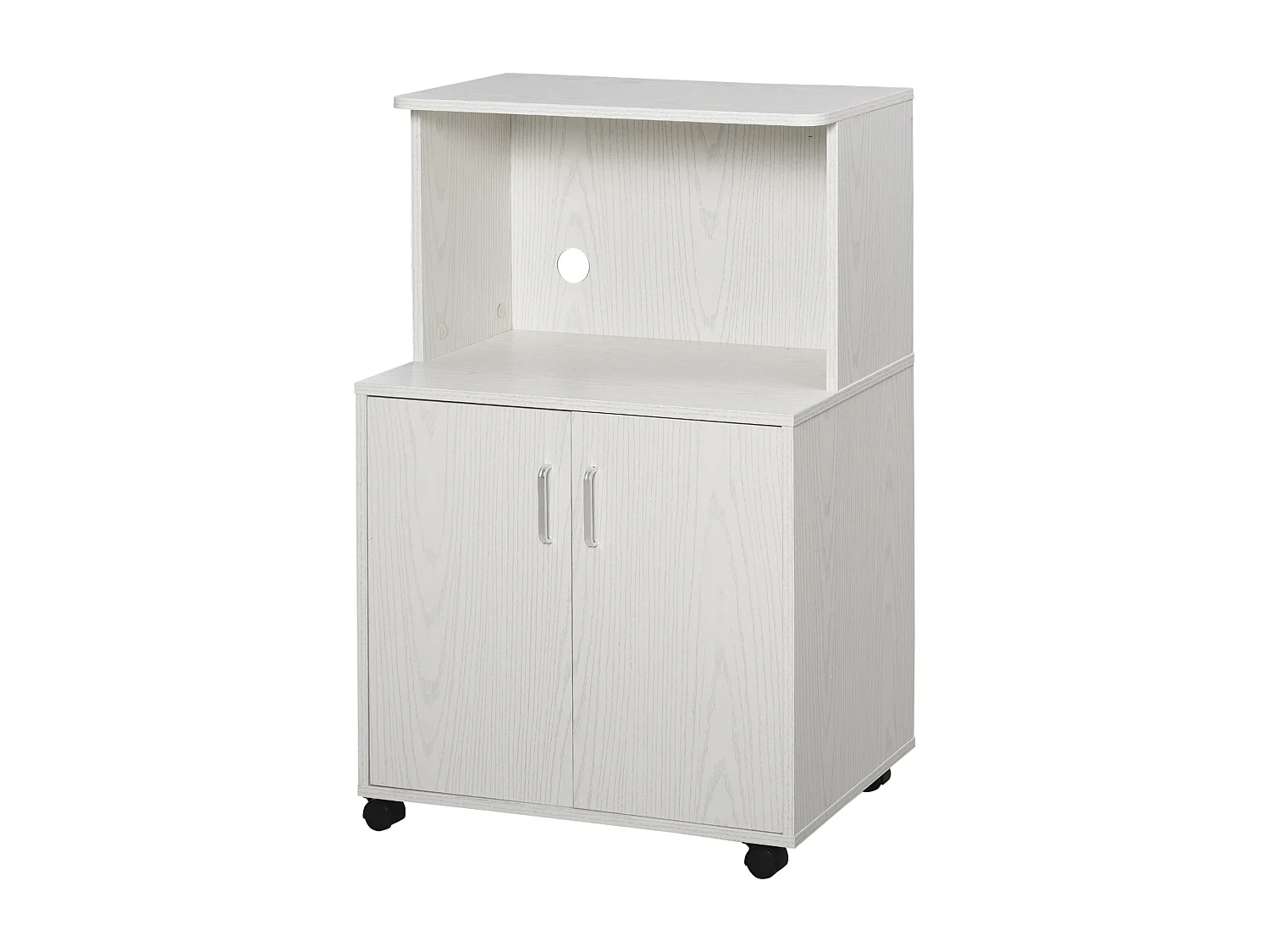 Chariot desserte micro-ondes placard 2 portes - dim. 60,4L x 40,3l x 97H cm - blanc