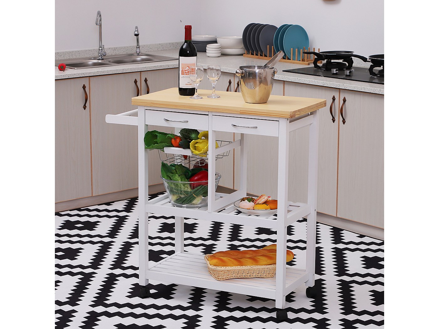Desserte de cuisine sur roulettes slim (blanc