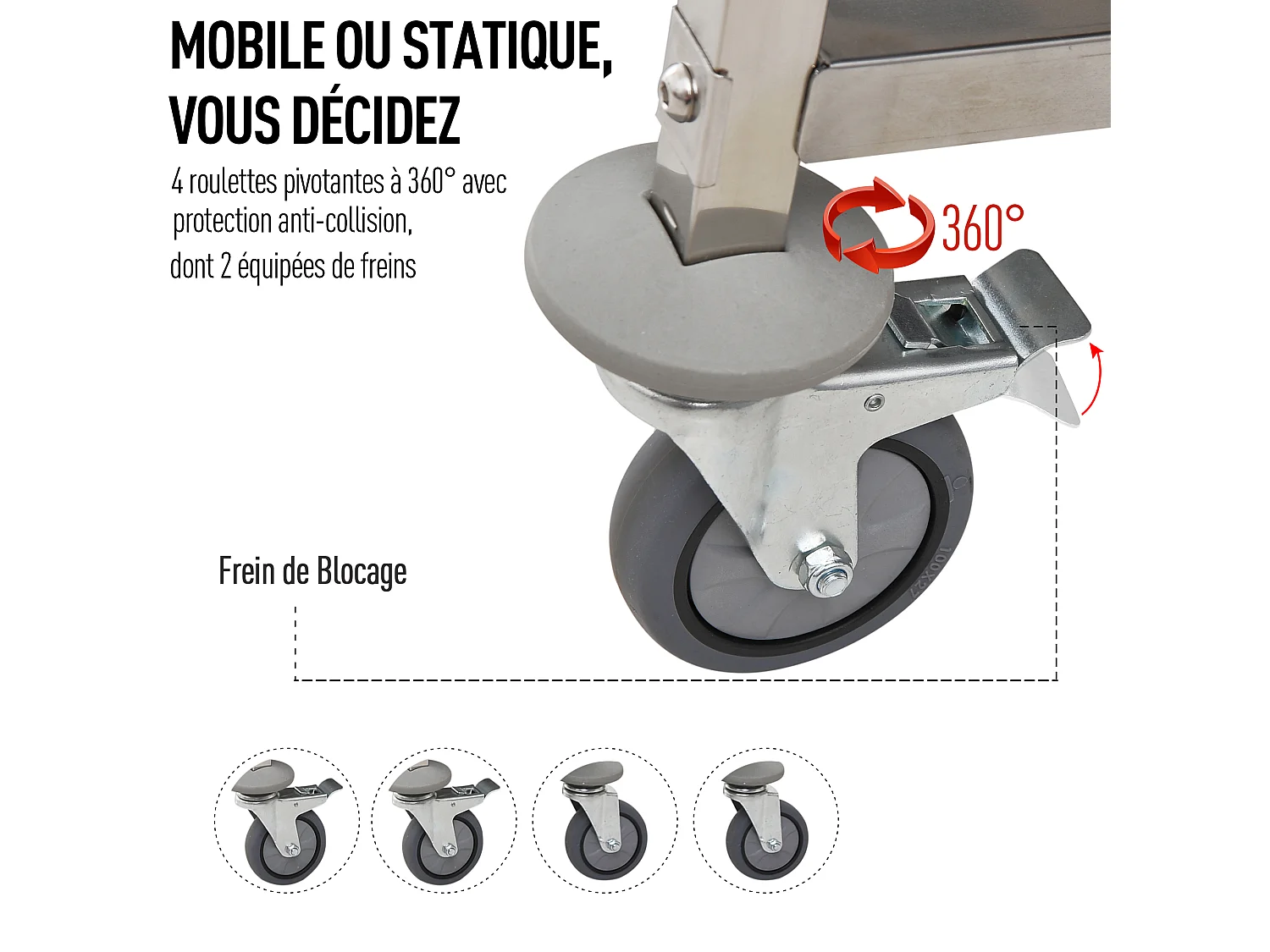 HOMCOM Chariot de service desserte de cuisine à roulettes 3 étagères 85L x 45l x 90H cm acier inox. chromé