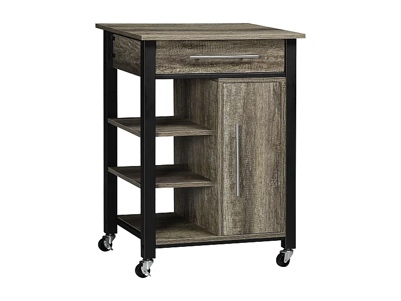 HOMCOM Chariot desserte de cuisine à roulettes avec tiroir - dim. 60 x 50 x 84,5 cm - noir et imitation bois