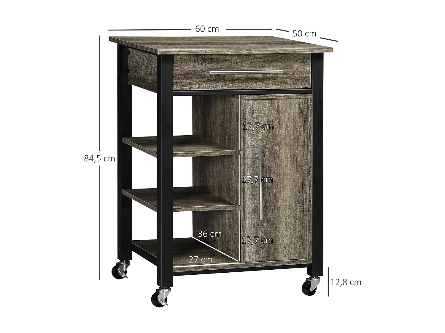 HOMCOM Chariot desserte de cuisine à roulettes avec tiroir - dim. 60 x 50 x 84,5 cm - noir et imitation bois