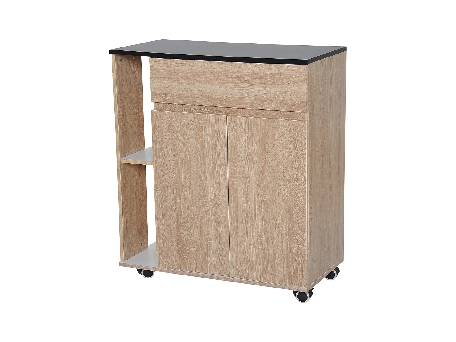 HOMCOM Chariot de service desserte de cuisine à roulettes multi-rangements placard double portes + 2 étagères + tiroir panneaux particules chêne noir