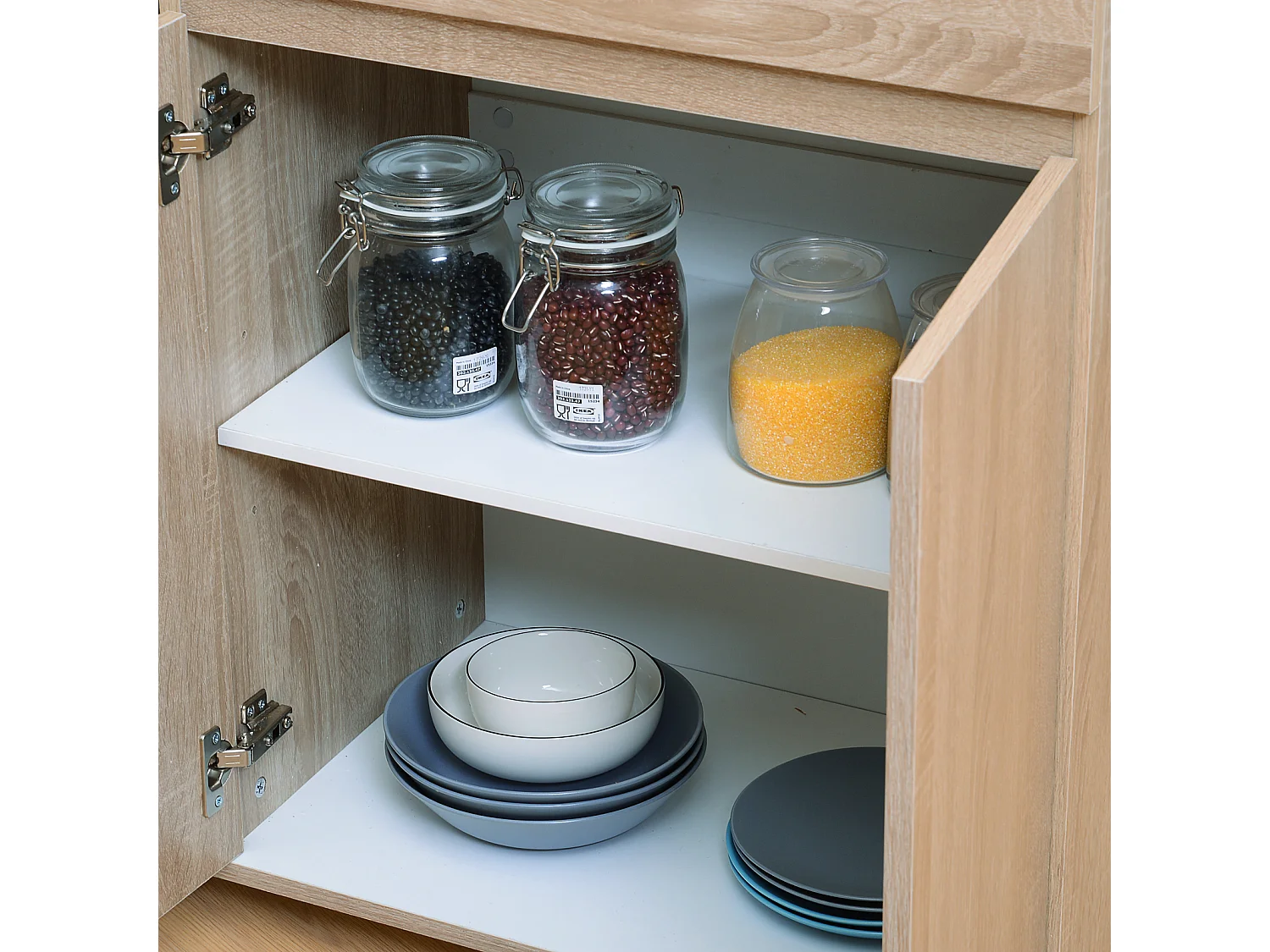 HOMCOM Chariot de service desserte de cuisine à roulettes multi-rangements placard double portes + 2 étagères + tiroir panneaux particules chêne noir