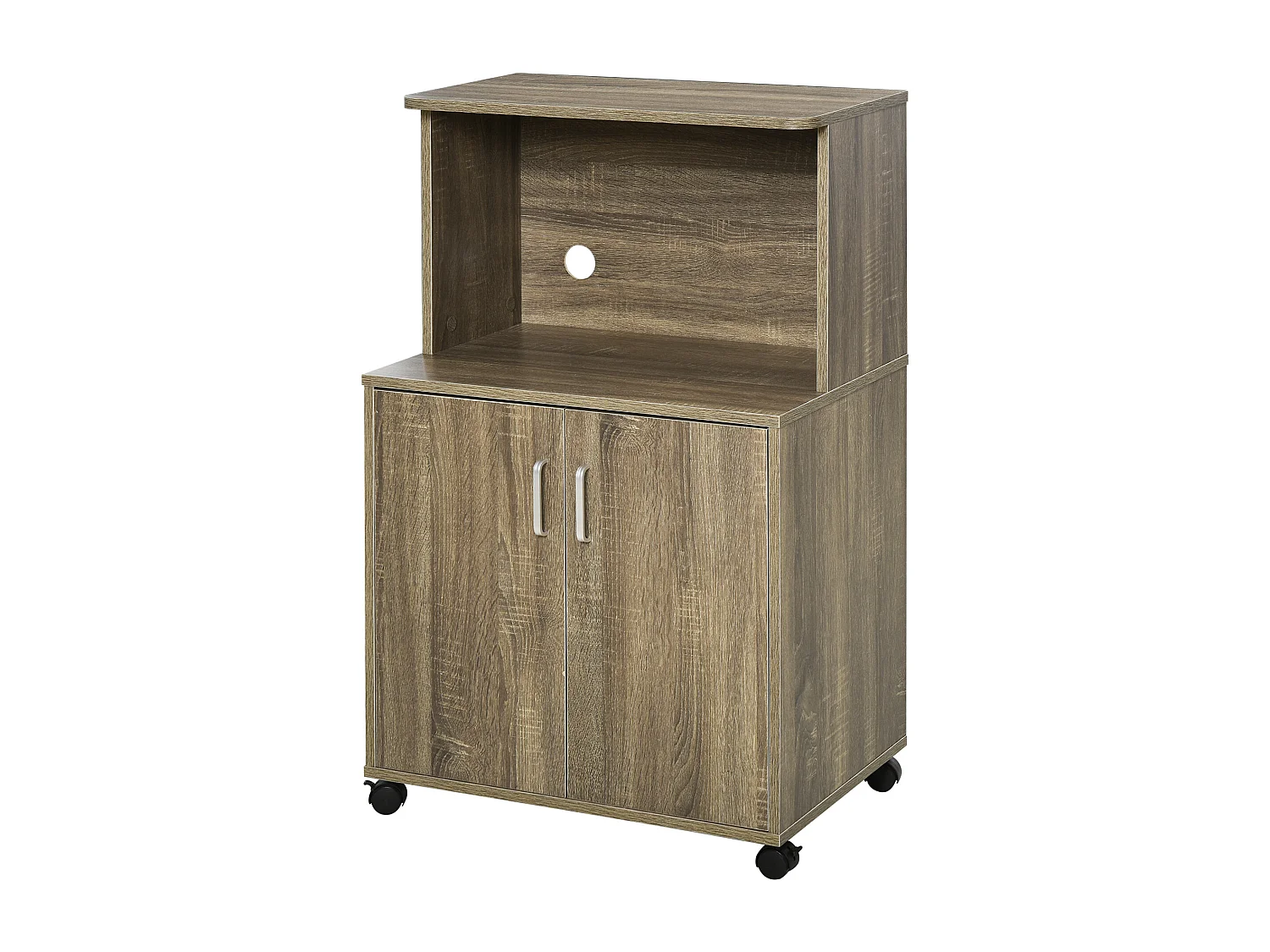 Chariot desserte micro-ondes placard 2 portes - dim. 60,4L x 40,3l x 97H cm - imitation bois