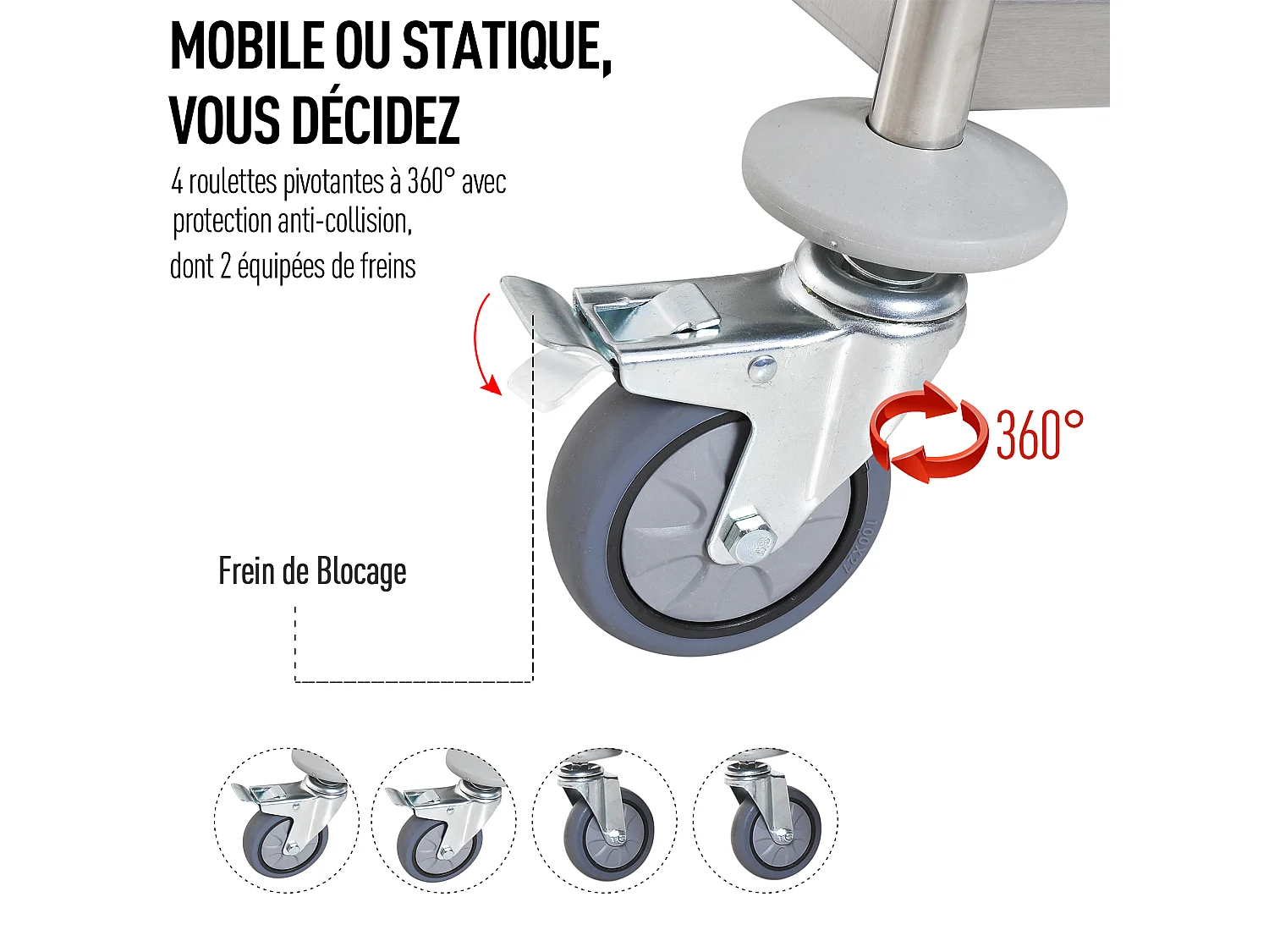 HOMCOM Chariot de service desserte de cuisine à roulettes 2 étagères 71L x 41l x 81H cm acier inox. chromé