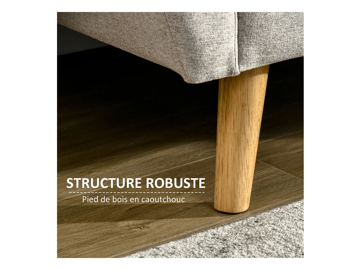 Ensemble salon 3 places 2 pièces design scandinave - canapé 2 places et fauteuil - pieds et structure bois - tissu aspect lin gris clair