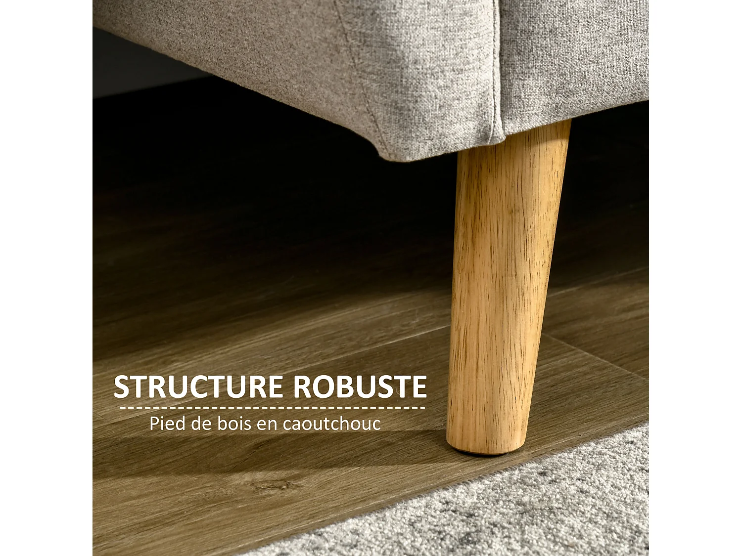 Ensemble salon 3 places 2 pièces design scandinave - canapé 2 places et fauteuil - pieds et structure bois - tissu aspect lin gris clair