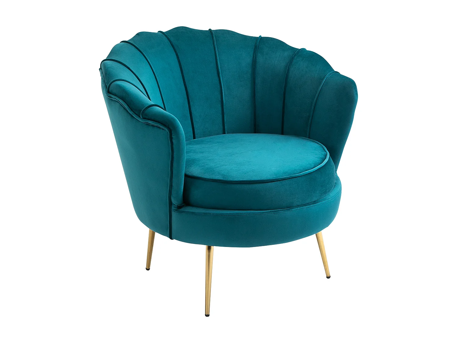 Fauteuil coquillage fauteuil design dim. 79L x 77l x 77H cm pieds dorés effilés velours bleu canard