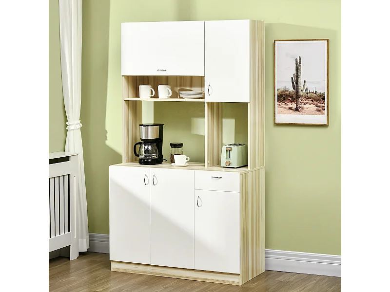 HOMCOM Armoire de cuisine contemporaine rangement- buffet haut - 5 portes, 1 tiroir, 3 niches - 102 x 48 x 180 cm